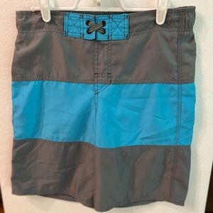 Cherokee Swim Trunks Shorts Size Large 12-14 Teal with Grey net lined drawstring